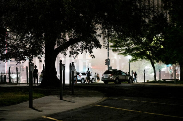 View through park to protest site.