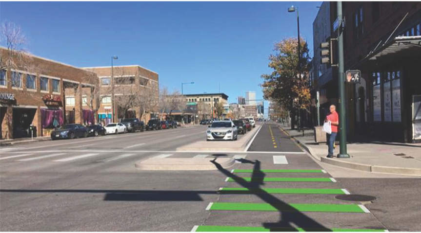 South Broadway protected bikeway rendering - looking north