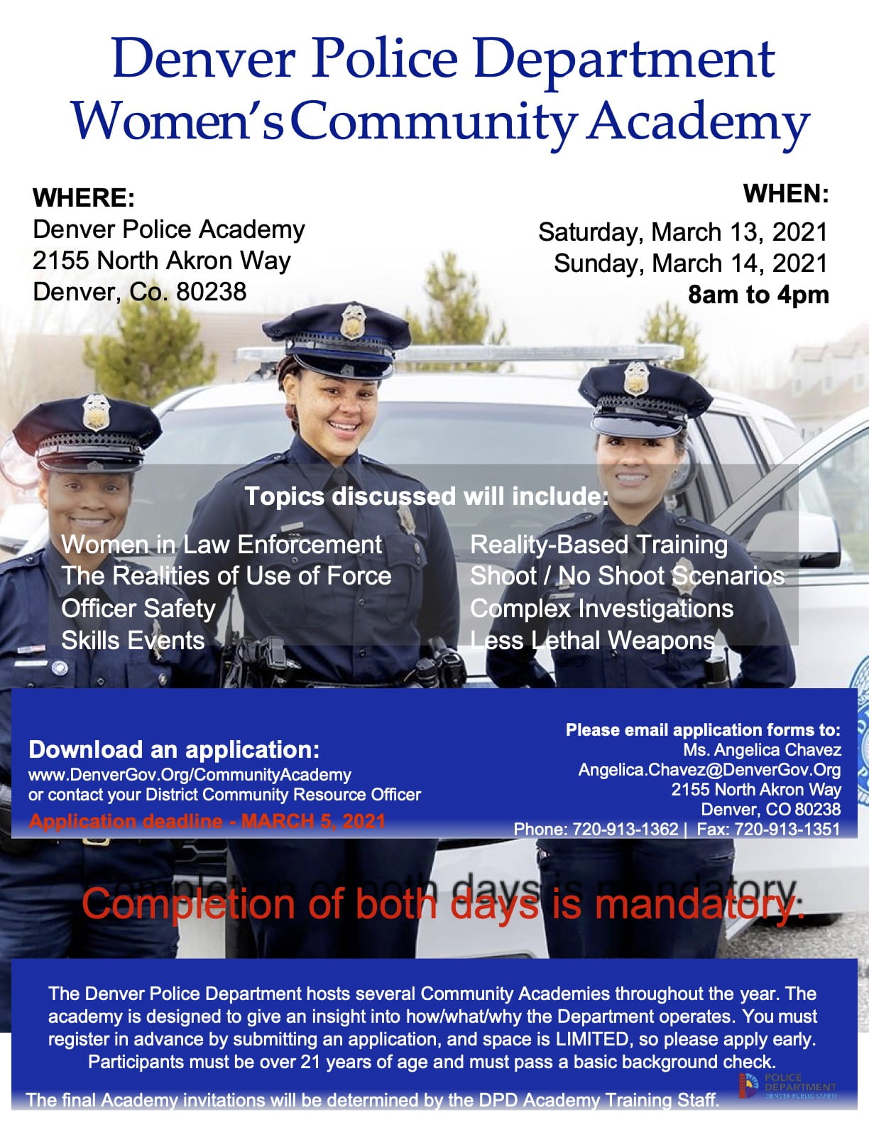 DPD Women's Academy Event Flier