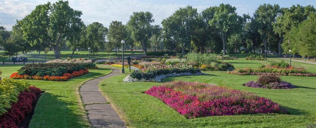 Washington Park flower beds and walking trail