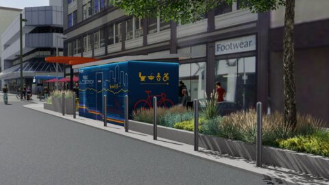 Rendering of finished area after new bathroom facility is installed on Champa St in downtown Denver.