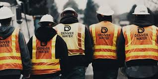 Denver Water employees wearing safety vests with backs to the camera
