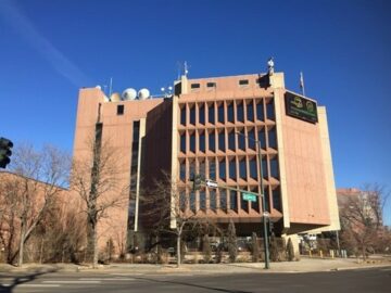 123 Speer Blvd. currently houses the Denver Channel 7 Broadcasting office