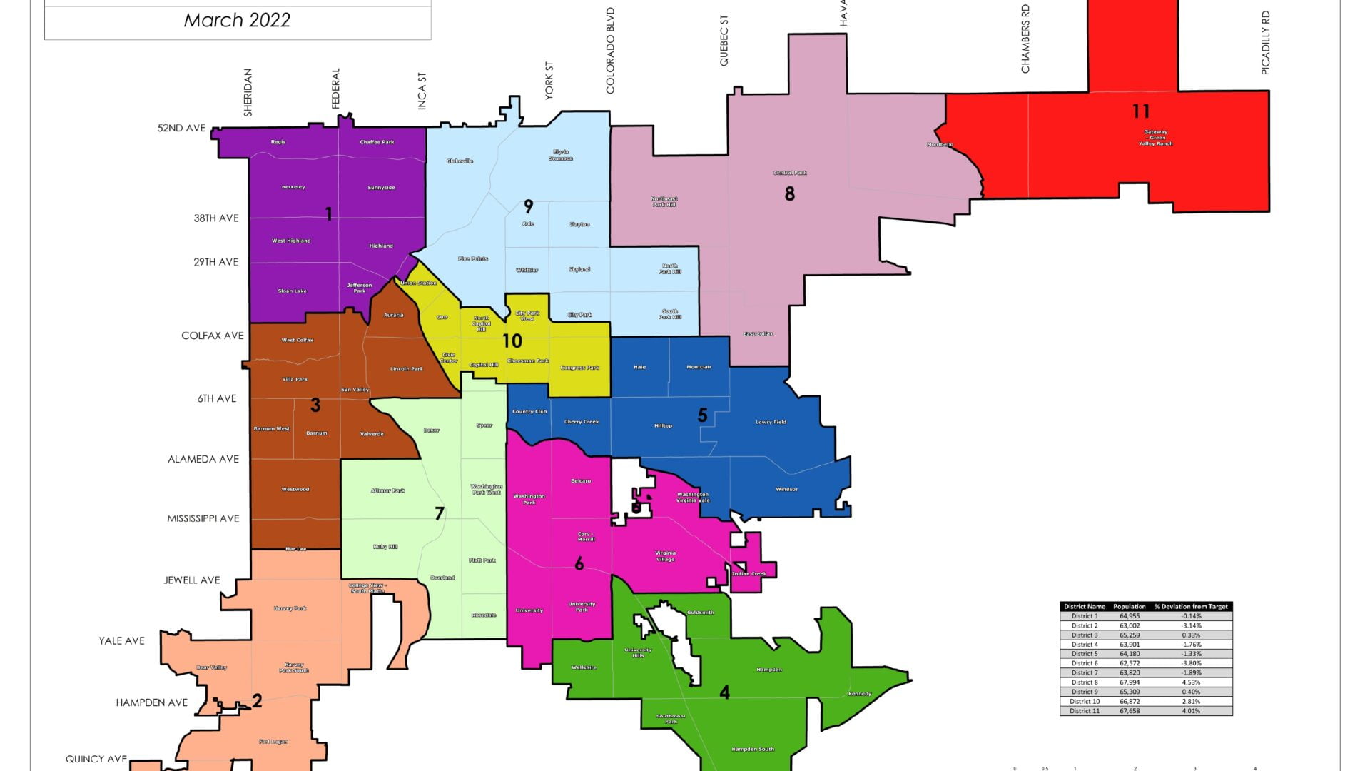 Final redistricting map showcasing the new 11 districts.